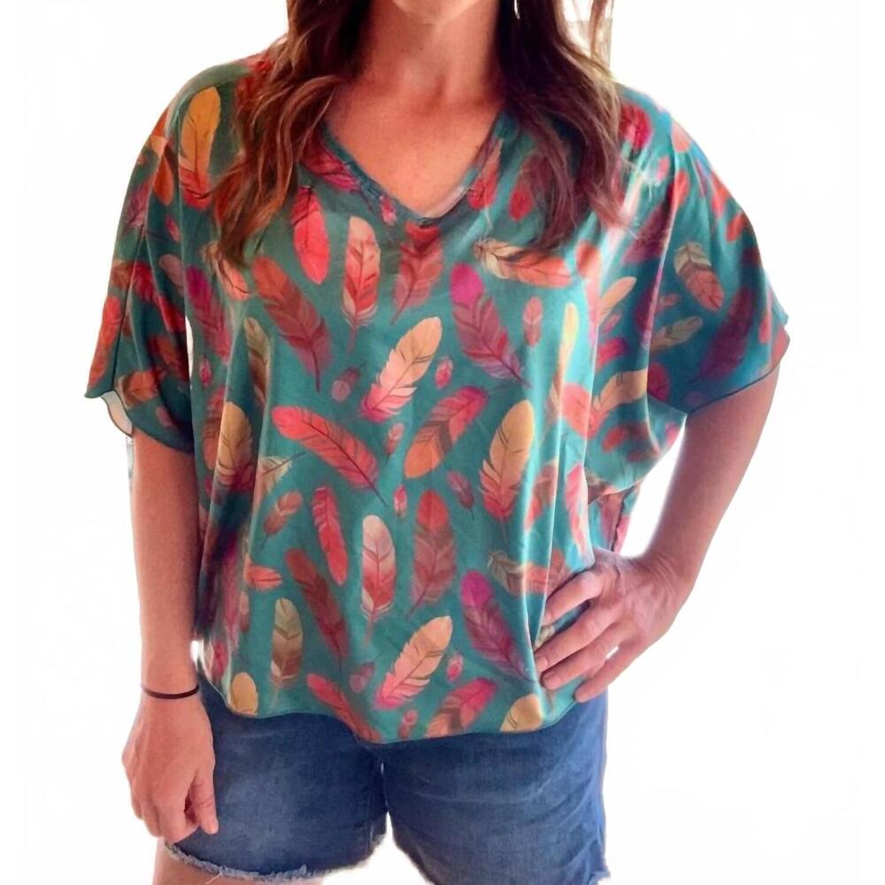 NEW STERLING KREEK feather charm top in blue